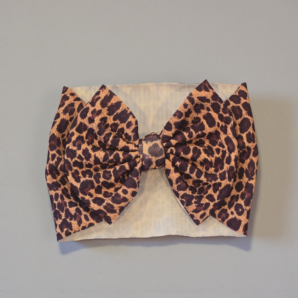 Baby Girl Leopard Print Headwrap Oversized Bow Stretchy Headband Infant Toddler - Picture 3 of 3